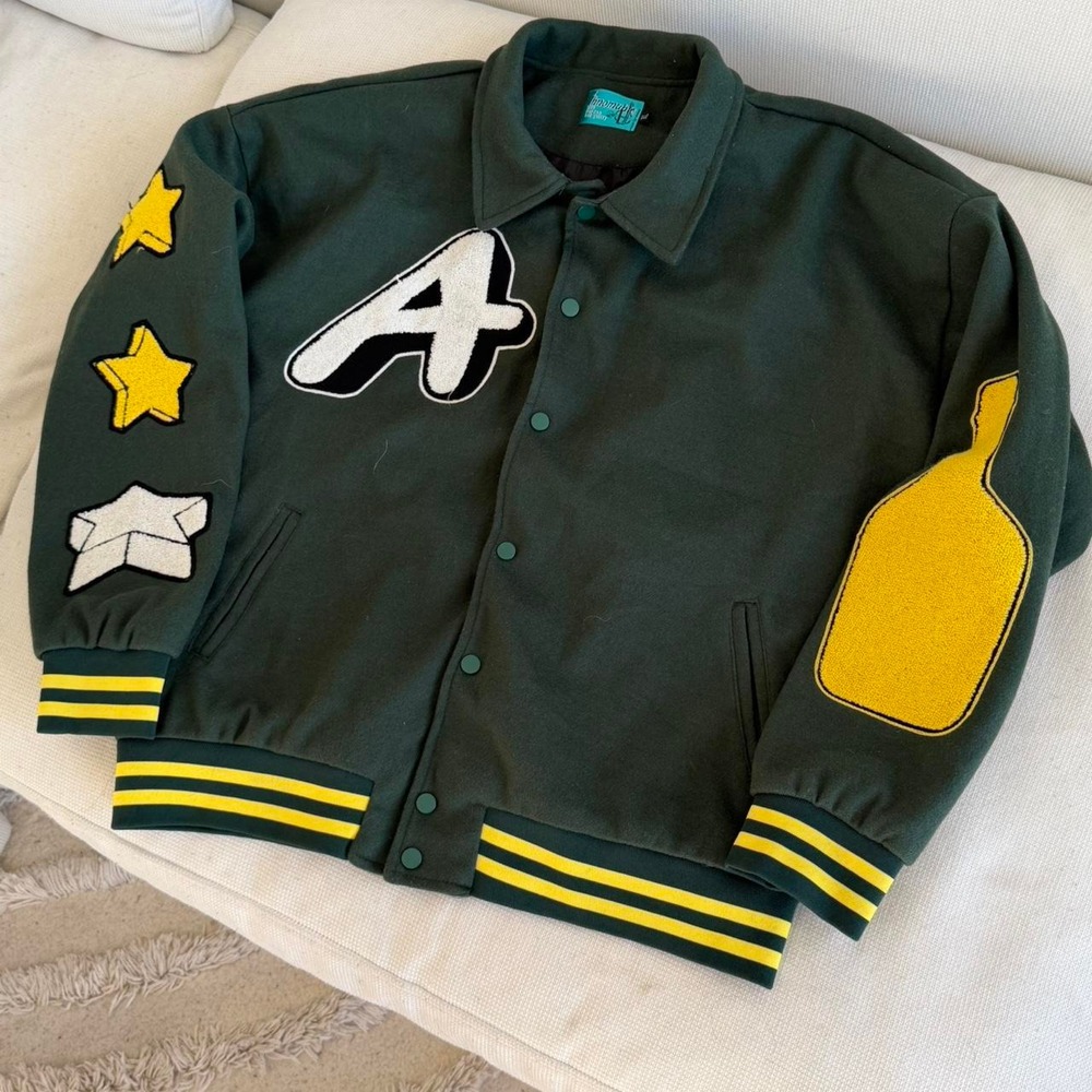 Korean Fashion Brand Green varsity jacket Size L w yellow accents